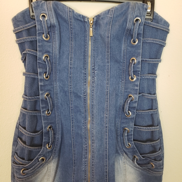 Oh Yes Jeans Denim Front Zip Dress Large - Picture 4 of 8